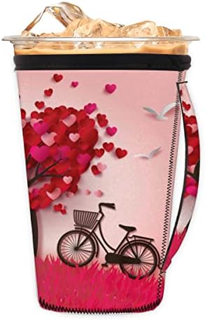Coração do dia dos namorados Shaped Tree Bicycle Bicycle Reutilable Iced Coffee Slave com manga de neoprene para refrigerante, café com leite, chá, bebidas, cerveja