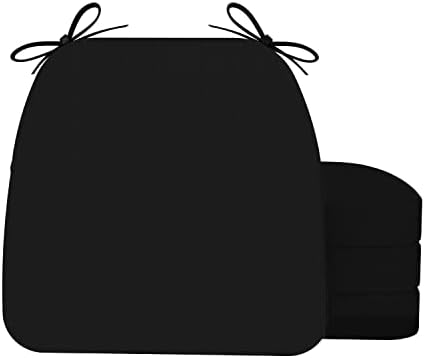 Almofadas de cadeira em forma de D para cadeiras de jantar com gravatas e capa removível, almofadas de cadeira de cozinha de 2 de espessura, almofadas de cadeira de jantar internas, 17 x 16 , conjunto de 4, preto