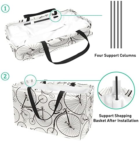 Bolsas de supermercado reutilizáveis, padrão sem costura de bicicleta vintage, bolsa de compras de reciclagem leve com alça para mantimentos