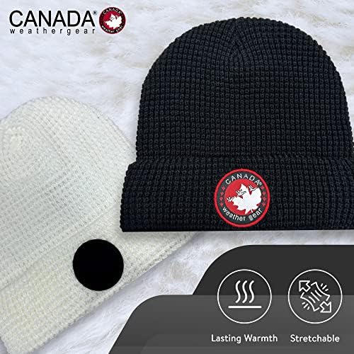 Chapéu de malha de engrenagem climática do Canadá - chapéu de gorro de inverno único - Logo suave e quente logotipo vermelho chapéu de inverno com alojamento