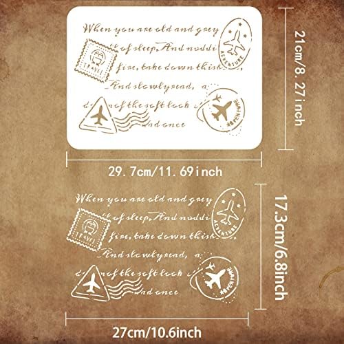 Fingerinspire Poster Cart Stêncil 11.7x8.3inch Reutiliza Cartão postal francês Desenho de estêncil Grande Tamanho Diy Viagem de avião Postal para pintar na parede, madeira, móveis, tecido e papel