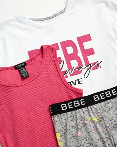 Conjunto de shorts ativos de 3 peças para meninas Bebe - camiseta, tampa do tanque e shorts de bicicleta