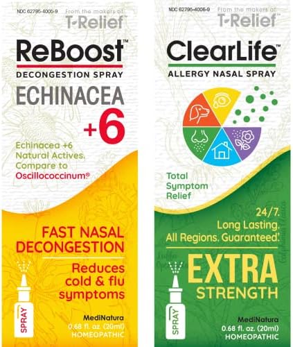 Medinatura Reboost DeCongestão nasal 0,68 onças Spray e Clearlife Allergia extra Alergia nasal 0,68 oz Pacote de spray