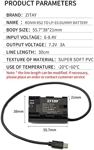 ZITAY RS2 RS3 Pro para LP-E6 Dummy Battery Compatível com Canon EOS 80D, 90D, 5DS, 7D Mark II, Canon 5D Mark