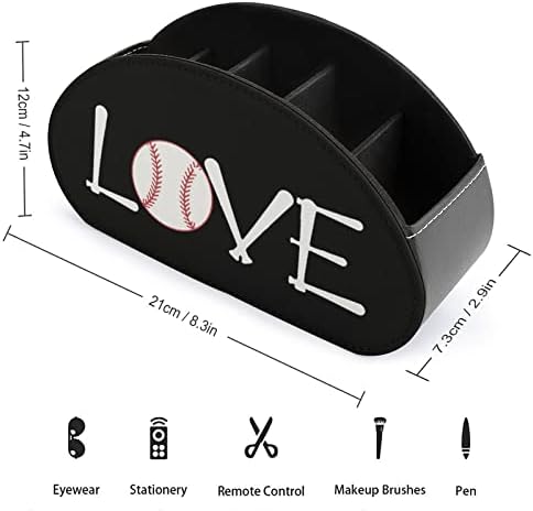 Love Baseball PU Leather TV Controle remoto Titulares Office Storage Box Desktop Organizador com 5 compartimento
