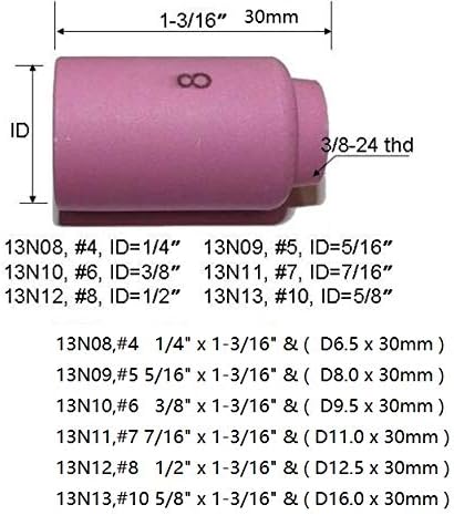 Copas de cerâmica do bico de alumina do rio Tig Tig #8 13N12 1/2 Orifice Fit PTA SR DB WP 9 17 18 20 25 26 26 Acessórios de tocha de soldagem Tig 10pk