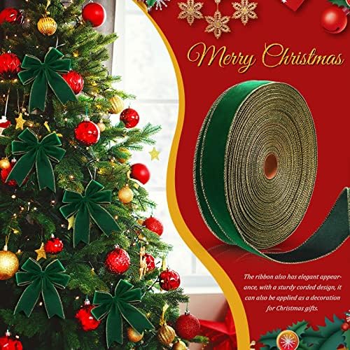 Yungyan 80 jardas de fita de veludo com fio de natal com borda de ouro 2 polegadas de cetim vintage wide embrulhamento para