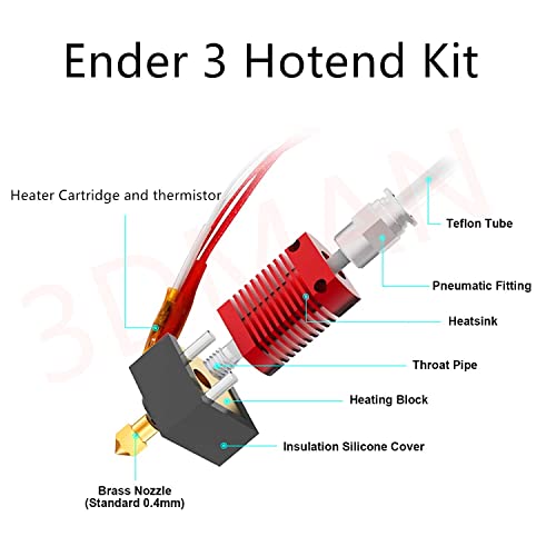 3dman Ender 3 Kit HOTEND, MK8 Extrusher HOTEND 24V/40W Cabeça de impressão para Ender3 Ender3 V2 Ender3 Pro e Cr 10 Série 3D Impressoras