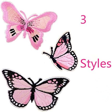 3pcs/lot rosa Ferro de borboleta em motivos bordados Appliques Glitter Decoration Patches Diy Sew On Patch for Jeans Roupas