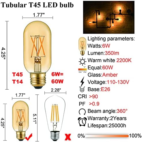 Pacote LiteHistory de bulbo CA10 LED 4W = 40W Dica de chama E12 Bulbo de candelabra 250lm e T45 LED BULBO 6W = 60W 2200K