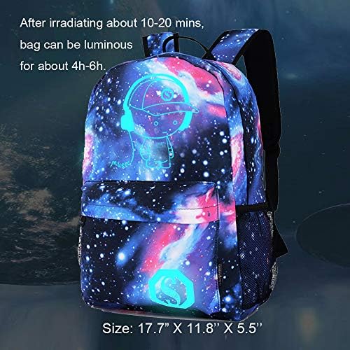 Flymei Livro de anime Cool, mochila luminosa com bolsa de cordão e lápis para meninos/meninas, mochila Galaxy para meninos laptop de laptop para trabalho, bookbag casual para adolescentes