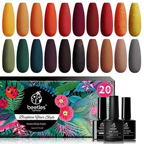 Kit de esmalte em gel de 20 pcs com coleta de fogueira de cutícula com óleo de cutícula canto outono outono laranja