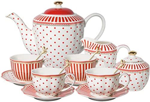 Zlxdp Red Point Cerâmica Cuple Cup com bandeja de colher café xícara de chá de chá de cozinha suprimentos de cozinha presentes