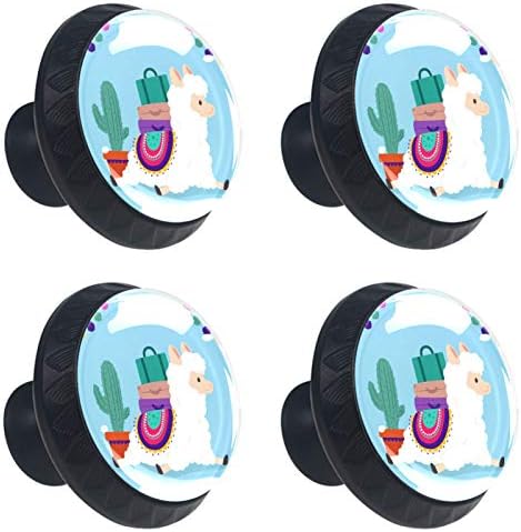 Botões de cômoda para garotas alpaca azuis botões de cômoda de gaveta fofa maçanetas coloridos armários de impressão modernos botões decorativos modernos crianças criança 4 peças 1,38 × 1.10in