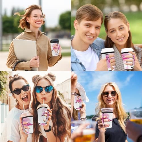 Casal Flamingo Reutilable Iced Coffee Sleeve com manga de neoprene para refrigerante, café com leite, chá, bebidas, cerveja