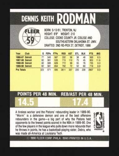 Dennis Rodman autografou 1990-91 Fleer Card 59 Detroit Pistons Stock 190466 - Cartões autografados de basquete