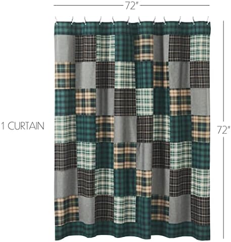Marcas VHC, Pine Grove Plaid Patchwork Curtain, verde, 72x72