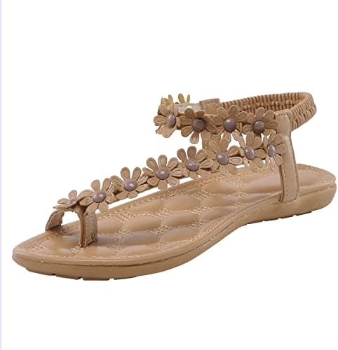 Rvide Sandálias de praia para mulheres, sandálias planas femininas de verão chinelos da moda boho sandálias de tanga plana