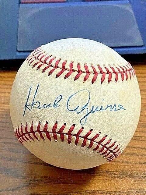 Hank Aguirre 2 assinou o OAL Baseball autografado! Tigres, índios, filhotes! JSA! - bolas de beisebol autografadas