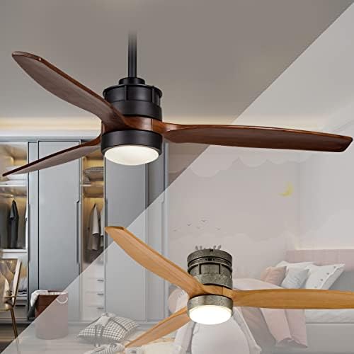 Ventiladores de teto duplo Ekiznsn - ventiladores de teto preto ao ar livre de 52 polegadas com 3 lâminas de madeira de noz, Downrod