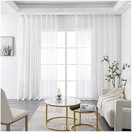 Cortinas decorativas daesar para sala de estar 2 painéis, cortinas de ilhós de voile puras poliéster branco transparente
