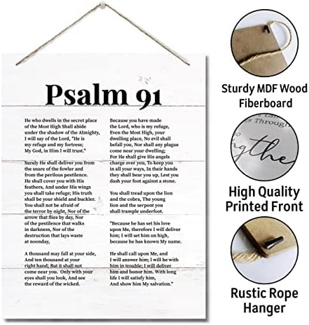 Salmos 91 Cristã Inspirational Quote Decor Sinal, Sinal de decoração de parede espiritual, pendurando placas de madeira