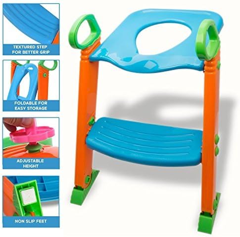 Alayna Treinamento Potty Seat com escada e splashguard atualizada - banquinho do banheiro para crianças crianças com alças. Altura resistente, segura e ajustável, almofadas anti -deslizamentos. Easy Fold Trainer para meninos meninas, baby