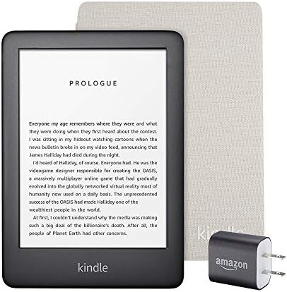 Pacote Kindle Essentials, incluindo Kindle, agora com uma luz frontal embutida, preto - capa de tecido Kindle - Cobalt Blue e adaptador de energia