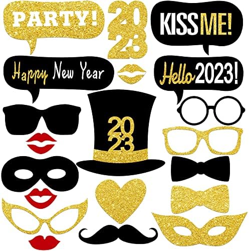 Enorme, Feliz Ano Novo Decorações 2023 - Pacote de 42 | Glitter Ano Novo Photo Booth Props 2023 | XTRALARGE Feliz Banner
