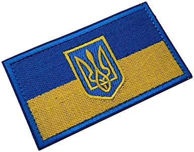 2 Pacote de manchas táticas da Ucrânia com Tridente em forma de acabamento dourado Bordado Sew On Crest Ucraniano Militar Militar Milite Badges Ukr Flag National Emblems