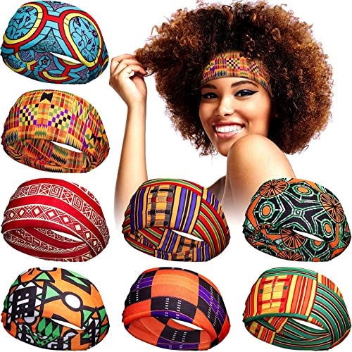 Willbond 8 Peças Africano Banda da cabeça Estressada Boho Princip Hairband Yoga Running Sports Sports HEAD GRIP BAND ELASIC