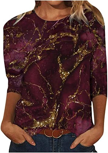Roupas de outono para mulheres 2022 Moda Málore camisa de mármore Blouses básicos casuais 3/4 Sortos de gente de tripulação