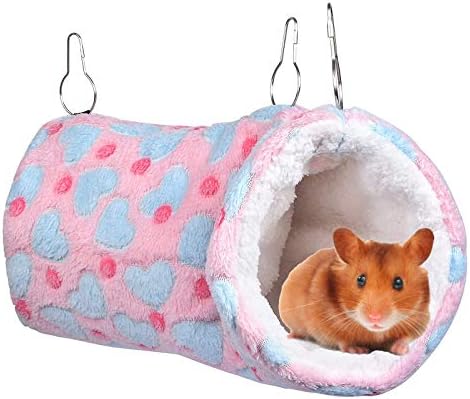 Petmolico Pequenos Animais pendurados Túnel, Acessórios para gaiolas de macarrão quente para papagaio para papagaio Squirrel Squirrel Hamster Rat Rat brincando de dormir, coração rosa