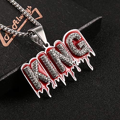 Asalways Hip Hop King CZ Rapper de moda Pingente Jóias de rocha de jóias de rocha gelada brilhante colar de aço inoxidável