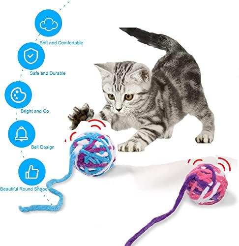 Sunyum Cat Yarn Ball Toy com Bell, Rainbow Woolen Yarn Balls com Tail Excrativo Exercício de gato Recurso Brinquedos de mastigação para Pet Kitten Presents Pack of 6