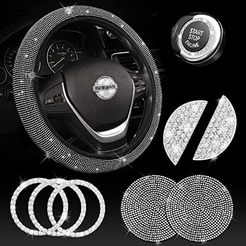 Tampa do volante de direção Jingsen para mulheres Bling Crystal Diamond Sparklin Car Acessórios adequados para Nissan Maxima, Altima,