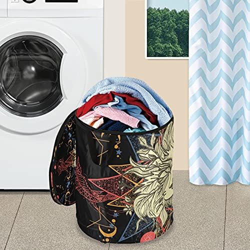 Lion Carp Moon Pop Up Laundry Horty com tampa com zíper cesta de roupa dobrável com alças Organizador de roupas de cesto de armazenamento