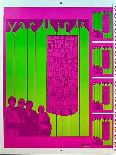 Poster Yardbirds Nice 2ª Impressão Uncut Prova Sinalizada à mão pelo artista original Bob Masse Karrisdale Arena 1968 COA