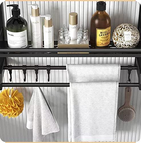 Caddy prateleira de chuveiro preto sem perfuração de chuveiro organizador com toalha de gancho adesivo de aço à prova de ferrugem prateleiras adesivas para banheiro banheiro banheiro banheiro