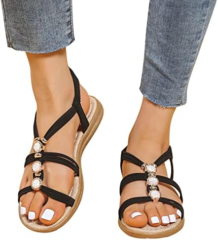Sandálias para mulheres Vestiy Summer Senhoras Moda de verão Salurma Rhinestone Elastic Band Sandálias romanas Sapatos de sandália