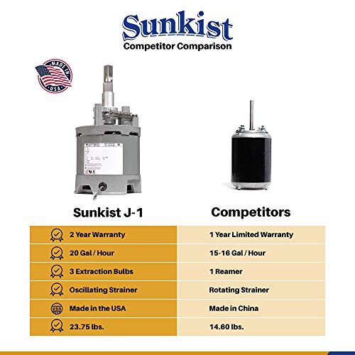 GROWISTROS SUNKIST J-1 JUICER COMERCIAL | Citrus Press | Extrator de suco elétrico | Chrome | Inclui 3 lâmpadas de extração intercambiáveis ​​| Capacidade de 20 galões por hora | 31 libras