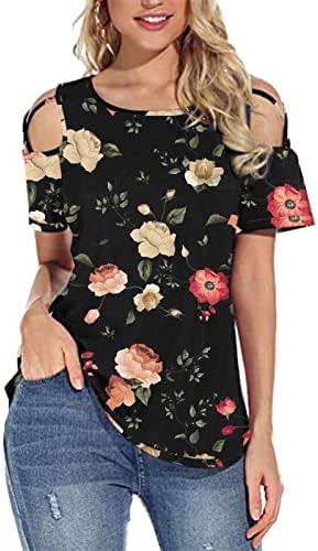 Camiseta da blusa para meninas sem alças manga curta Manga curta Barco de ombro frio pescoço Borda Floral Floral Blouse Casual