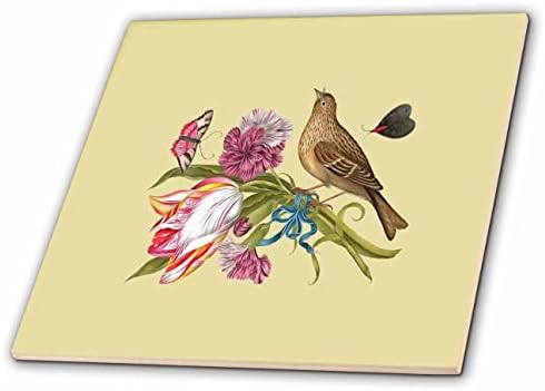 3drose pássaro com cravo de tulipas e borboletas - azulejos