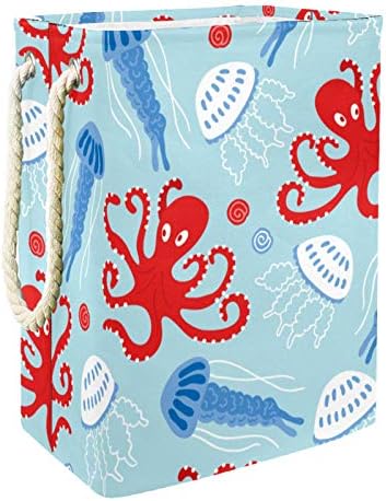 Deyya Marine Red Octopus Blue Jellyfish Seashell Laundry Bestkets Turgo Alto Dobrável para crianças adultas meninos adolescentes meninas em quartos Banheiro 19.3x11.8x15.9 em/49x30x40.5 cm
