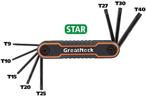Greatneck 74206 Star dobrável de 25 peças, SAE e conjunto de chaves hexadecimais métricas, conjunto de chaves Allen, tamanhos
