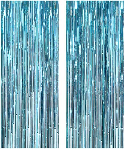Shidianyi Metallic Foil Fringe-Backdrops-Turquoise-6ftx8ft Party/Janela/Porta Decorativa Aqua Blue Fringe Cortinas
