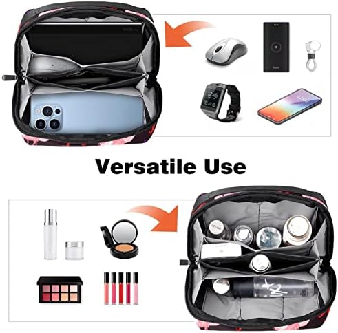 Bolsa de bolsas portáteis de organizador eletrônico fofo Flamingo com Saco de Armazenamento de Cable de Viagem de Chapéu de Natal para discos rígidos, USB, cartão SD, carregador, banco de energia, fone de ouvido