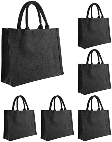 Comyglog 6pcs Black Burlap Tote, sacolas com alças e interior laminado, bolsas de presente de dama de honra de casamento, sacolas