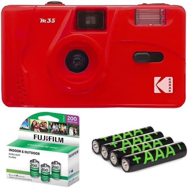 Kodak M35 Câmera de filme de 35 mm, pacote de filmes e bateria: inclui 3 filmes negativos coloridos Fujifilm, 4 baterias