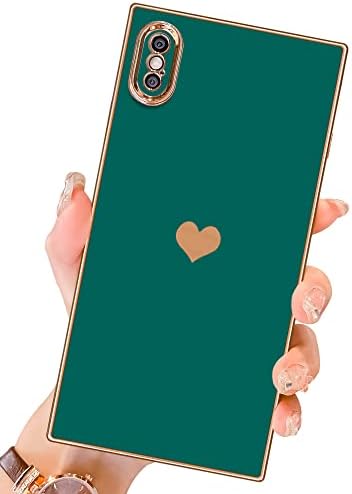 Mtbacon compatível com iPhone XS Max Square Case, Caixa de telefone cardíaca fofa para mulheres Proteção à câmera Eletroplacado